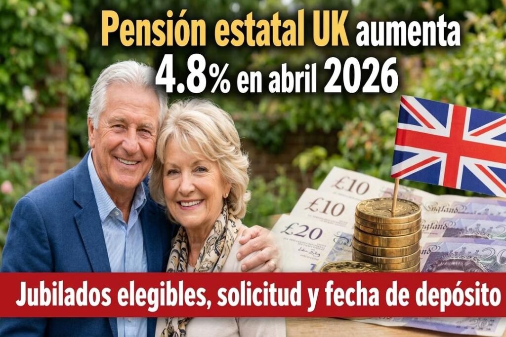 Pensión estatal UK aumenta 4.8% en abril 2026
